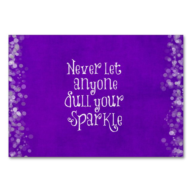 Tarjeta De Mesa Purple Girly Inspiradora Sparkle Cita (Anverso)