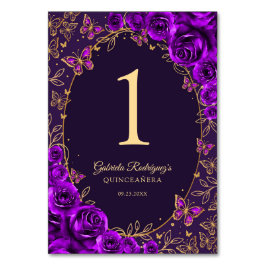 Tarjeta De Mesa Purple Gold Quinceanera