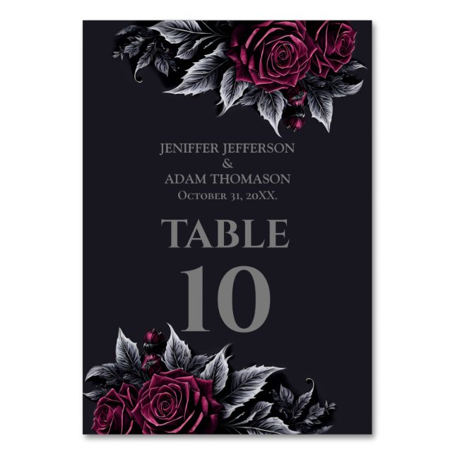 Tarjeta De Mesa Purple Gothic Halloween Alternative Wedding (Anverso)