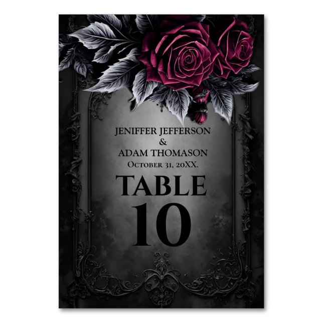Tarjeta De Mesa Purple Gothic Halloween Alternative Wedding (Anverso)