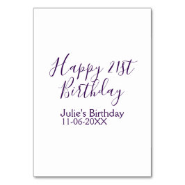 Tarjeta De Mesa Purple happy 21st cumpleaños fecha Keychain