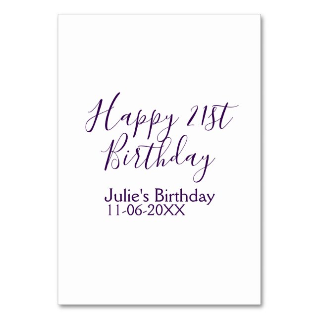 Tarjeta De Mesa Purple happy 21st cumpleaños fecha Keychain (Anverso)