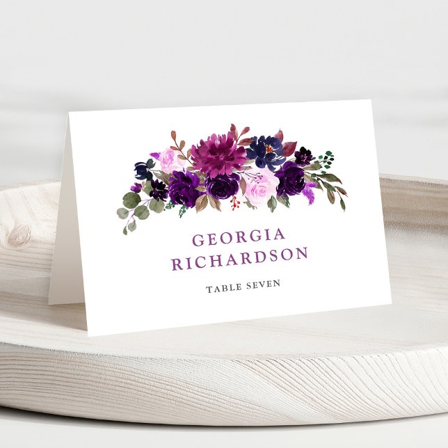 Tarjeta De Mesa Purple Lavender Floral Boho Boda Place Card (Purple Lavender Floral Boho Wedding guest name Place Card )