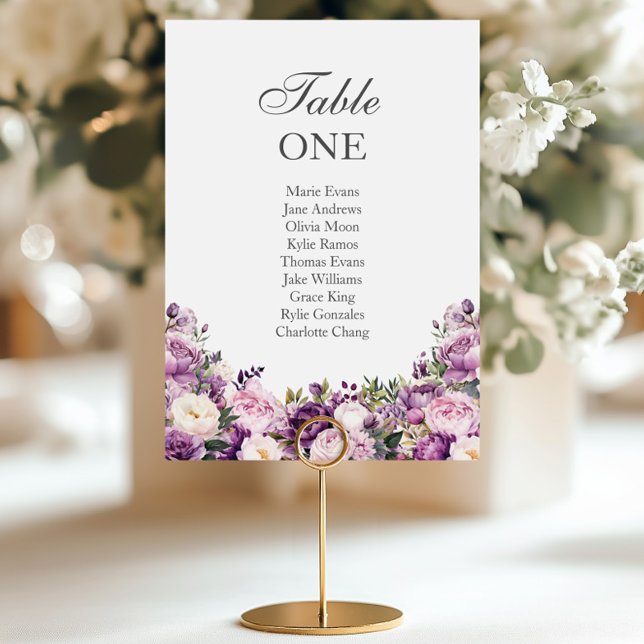Tarjeta De Mesa Purple Lilac Blush Floral Wedding Seating (Subido por el creador)