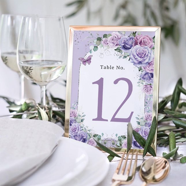 Tarjeta De Mesa Purple Lilac Lavender Aniversario Floral Quinceañe (Subido por el creador)