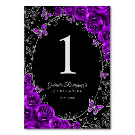 Tarjeta De Mesa Purple Silver Quinceanera