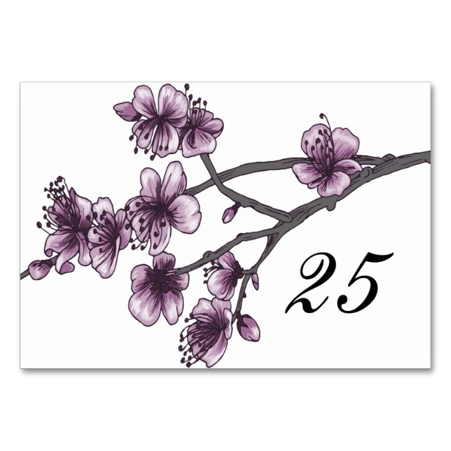 Tarjeta de mesa Purple Simple Cherry Blossoms (Anverso)