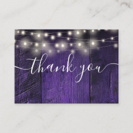 Tarjeta De Mesa Purple String ilumina a Rustic Wood Boda Gracias