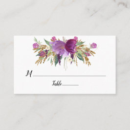 Tarjeta De Mesa Púrpura Ametista Floral Gold Sparkles Flat