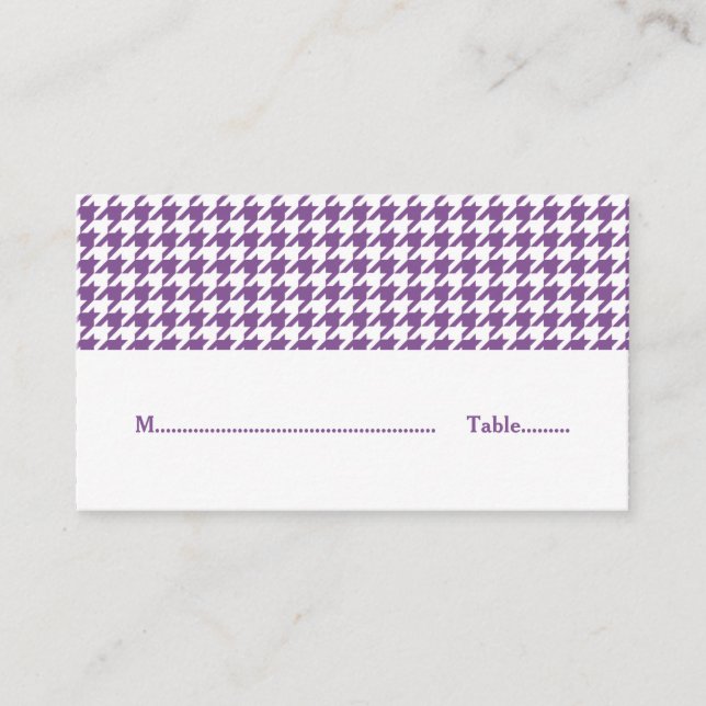 Tarjeta De Mesa Púrpura Houndstoth Boda Place Card (Anverso)