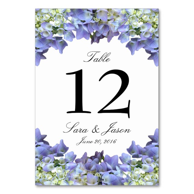 Tarjeta De Mesa Púrpura Hydrangea Boda (Anverso)