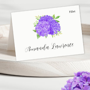 Tarjeta De Mesa Púrpura Hydrangea Nombre Comida Opción de plazas T