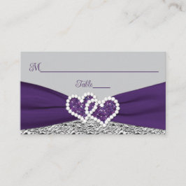 Tarjeta De Mesa Púrpura, plateada, Boda Gray Love Heart