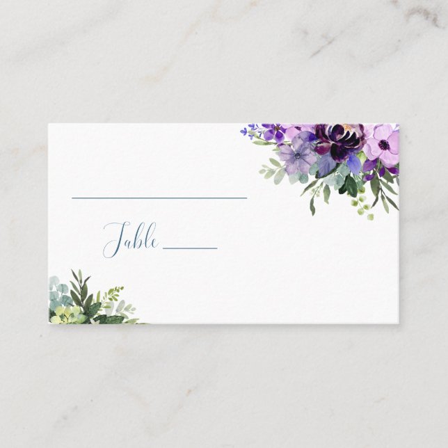 Tarjeta De Mesa Púrpura y verde floral simple boda (Anverso)