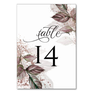Tarjeta De Mesa Purpurina acuático moderno Foliage BarefootBride™