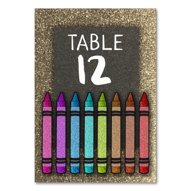 Tarjeta De Mesa Purpurina arcoiris Crayon Primer Cumpleaños Baby S (Anverso)