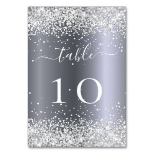 Tarjeta De Mesa Purpurina blanco plateado despierta glamour