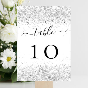 Tarjeta De Mesa Purpurina blanco plateado despierta glamour