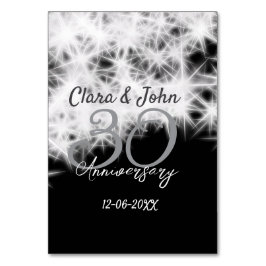 Tarjeta De Mesa Purpurina de aniversario de 30 bodas gris plateado