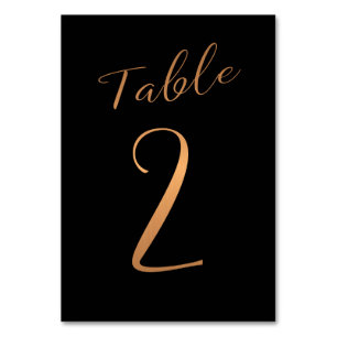Tarjeta De Mesa purpurina de cobre negro y elegante número de tabl