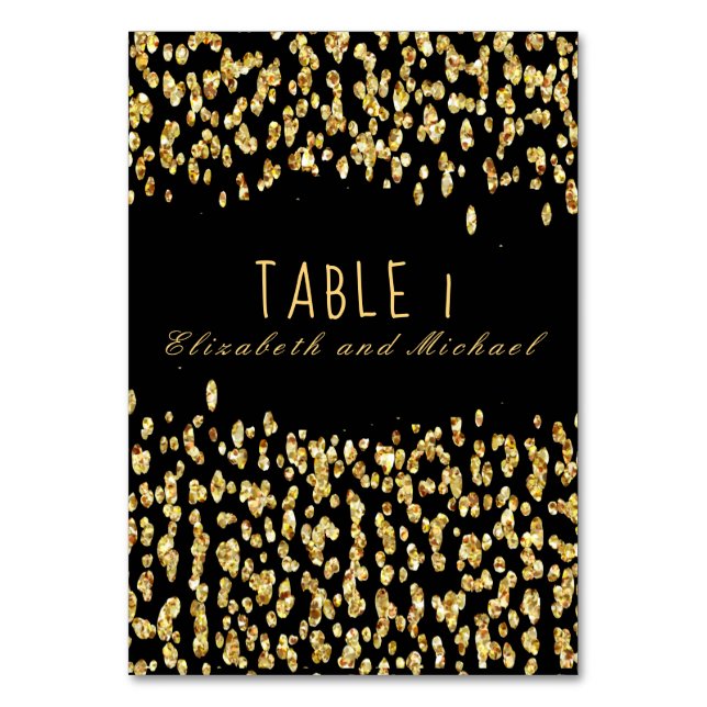 Tarjeta De Mesa Purpurina de Confetti Dorado (Anverso)