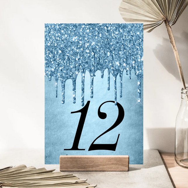 Tarjeta De Mesa Purpurina de hielo de goteo | Blue Faux Sparkle Sw (Subido por el creador)