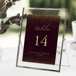 Tarjeta De Mesa Purpurina de oro de Borgoña caligrafía Boda de oro