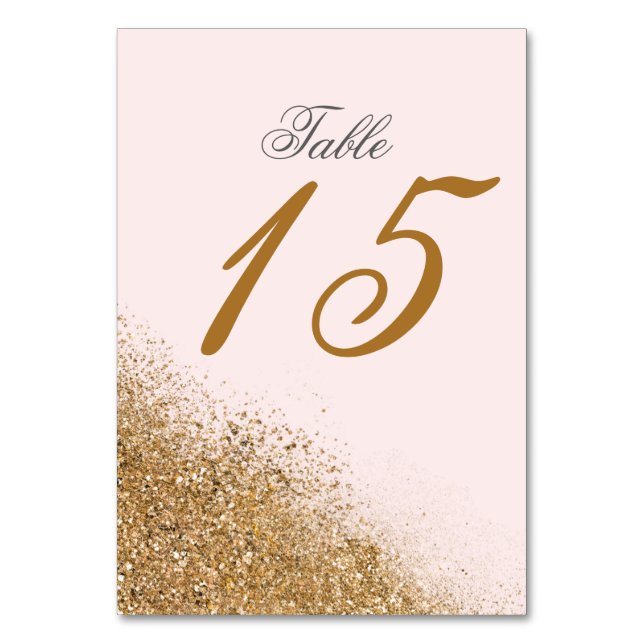 Tarjeta De Mesa Purpurina de oro de Rubor Sparkle Elegant Wedding (Anverso)