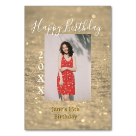 Tarjeta De Mesa Purpurina de oro feliz año de la foto del 15 cumpl