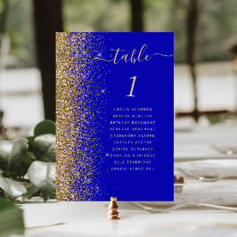 Tarjeta De Mesa Purpurina de oro moderno Boda azul real