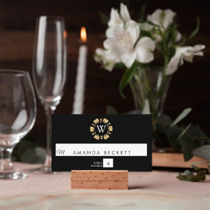 Tarjeta De Mesa Purpurina de oro Monograma Poker Chip Casino Boda