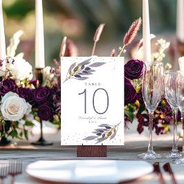 Tarjeta De Mesa Purpurina de oro morado Boda botánico Número de ta