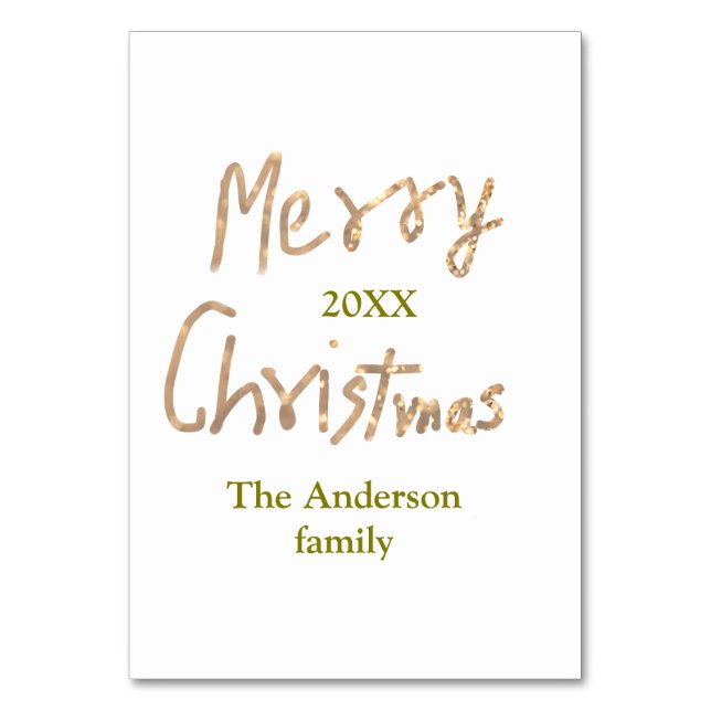 Tarjeta De Mesa Purpurina dorado feliz navidad agregar nombre de f (Anverso)