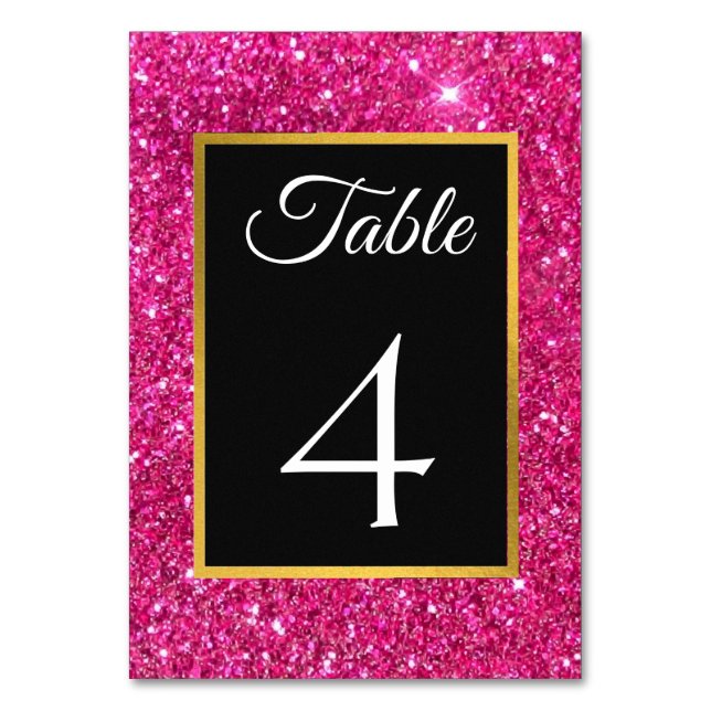 Tarjeta De Mesa Purpurina elegante de lujo rosa y Boda negro (Anverso)