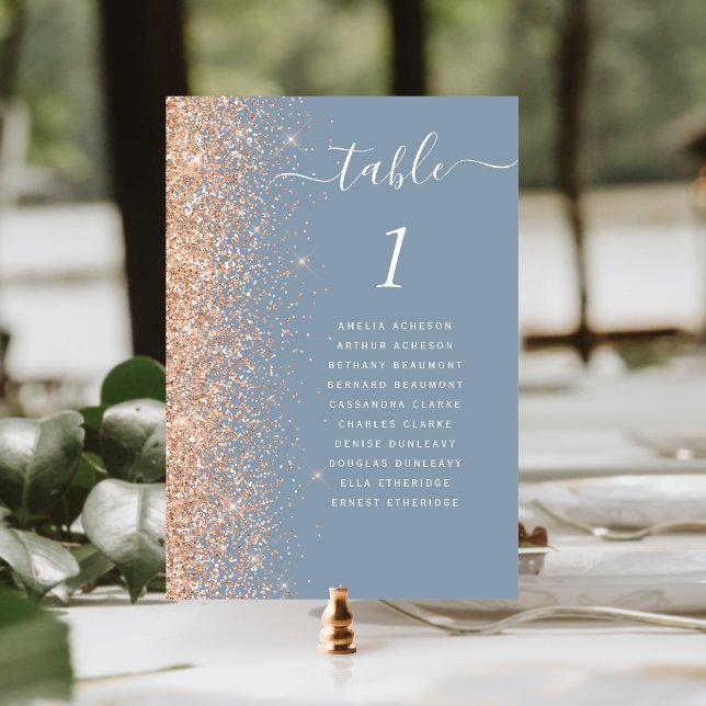 Tarjeta De Mesa Purpurina Peach moderno Boda Dusty Blue (Subido por el creador)
