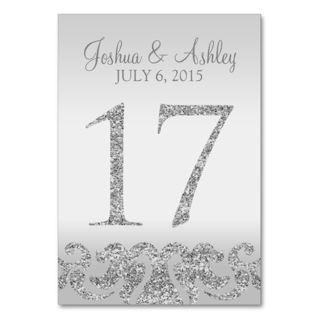 Tarjeta De Mesa Purpurina plateado Aspecto Boda Números de tabla-1 (Anverso)