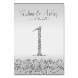 Tarjeta De Mesa Purpurina plateado Aspecto Boda Números de tabla-1