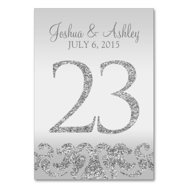 Tarjeta De Mesa Purpurina plateado Aspecto Boda Números de tabla-2 (Anverso)