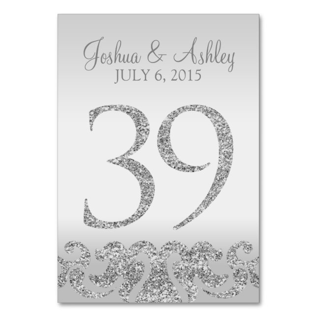 Tarjeta De Mesa Purpurina plateado Aspecto Boda Números de tabla-3 (Anverso)