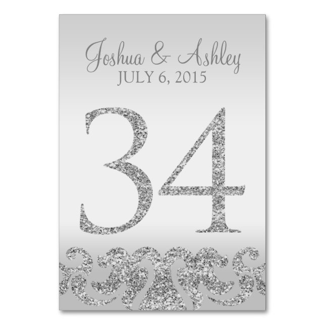 Tarjeta De Mesa Purpurina plateado Aspecto Boda Números de tabla-3 (Anverso)