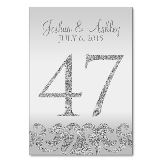 Tarjeta De Mesa Purpurina plateado Aspecto Boda Números de tabla-4 (Anverso)