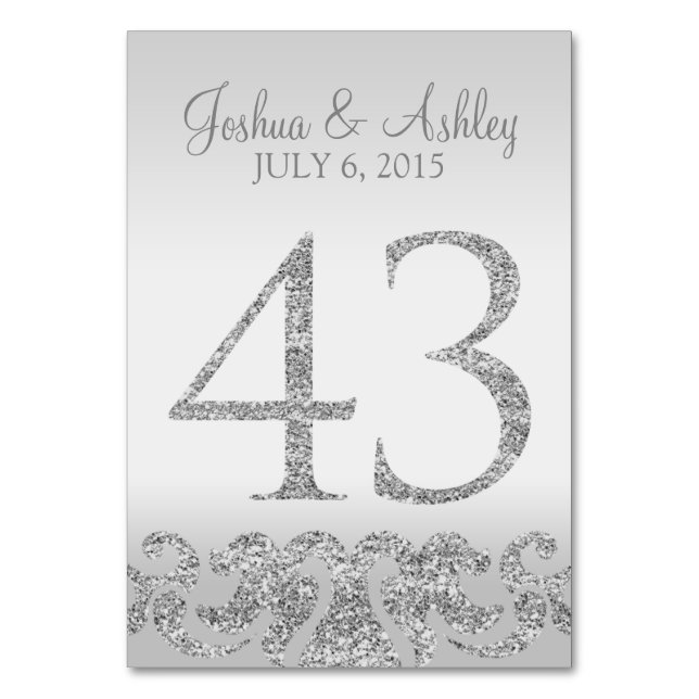 Tarjeta De Mesa Purpurina plateado Aspecto Boda Números de tabla-4 (Anverso)