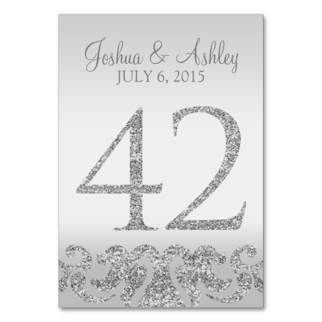 Tarjeta De Mesa Purpurina plateado Aspecto Boda Números de tabla-4 (Anverso)