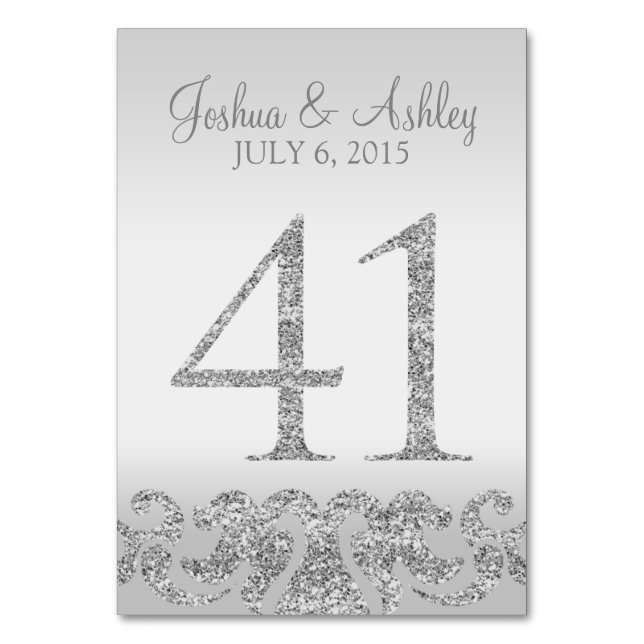 Tarjeta De Mesa Purpurina plateado Aspecto Boda Números de tabla-4 (Anverso)
