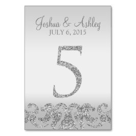 Tarjeta De Mesa Purpurina plateado Aspecto Boda Números de tabla-5