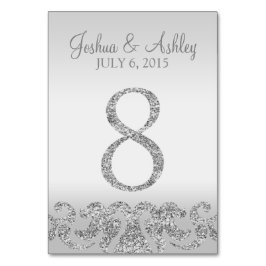 Tarjeta De Mesa Purpurina plateado Aspecto Boda Números de tabla-8