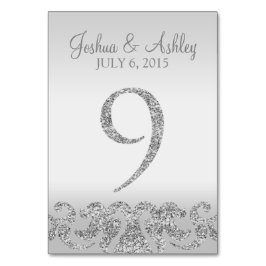 Tarjeta De Mesa Purpurina plateado Aspecto Boda Números de tabla-9
