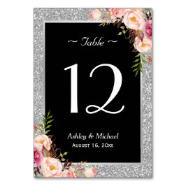 Tarjeta De Mesa Purpurina plateado Sparkle Floral Boda Número de t