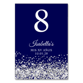Tarjeta De Mesa Purpurina plateado y azul marino Mis XV ános