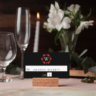Tarjeta De Mesa Purpurina Rojo Monograma Poker Chip Casino Boda